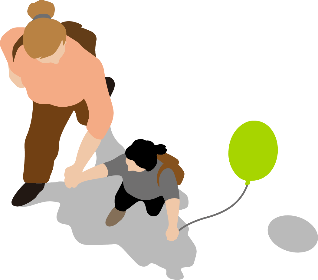 A graphic of a child walking with an adult