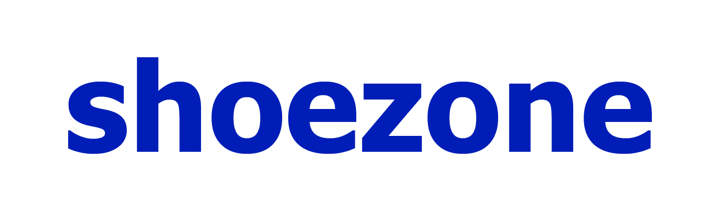 a logo with shoezone written in blue on a white background