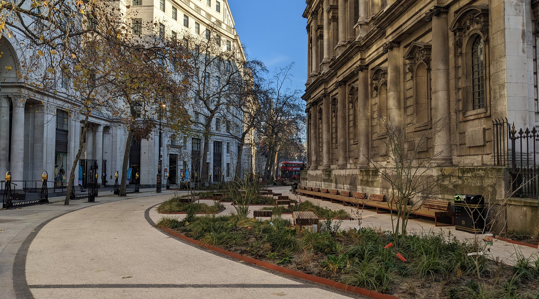 Part of the Strand in London has been pedestrianised.